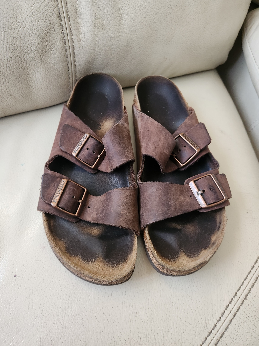 Birkenstock Men's Brown Double Strap Suede Slide Sandals